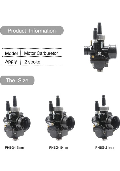 Motosiklet Karbüratör Phbg 17 mm Ad Karbüratör 50-100CC Motor 2 Zamanlı Yarış Motoru PHBG17 Dellorto (Yurt Dışından) modelleri