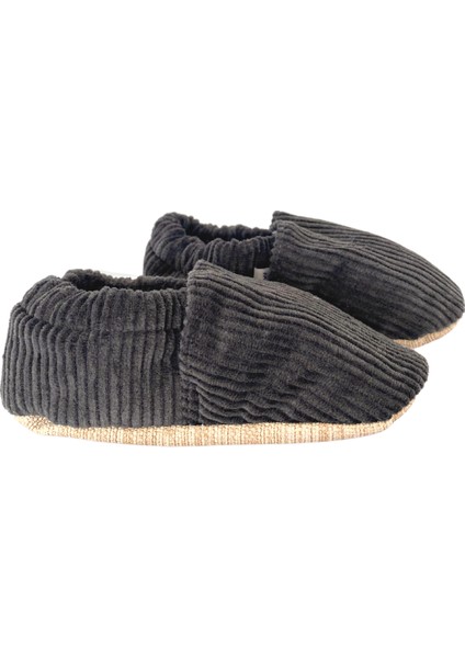 Gri Fitilli Kadife Pamuklu Kaydırmaz Ilk Adım Bebek Patik