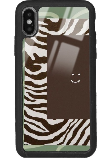 iPhone Xs Kahve Zebra Tasarımlı Glossy Telefon Kılıfı