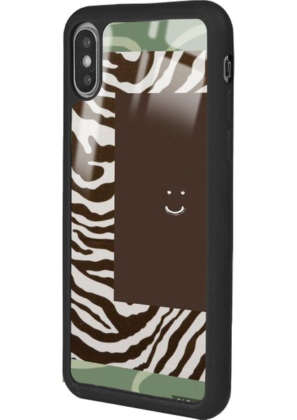 iPhone Xs Kahve Zebra Tasarımlı Glossy Telefon Kılıfı