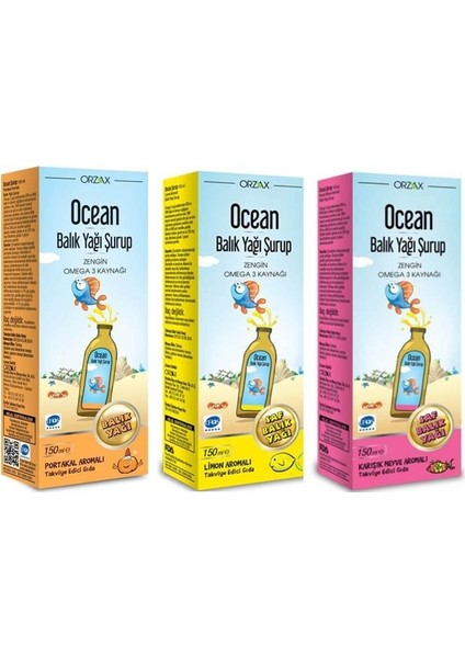Ocean Portakallı Balık Yağı+Ocean Limon+Ocean Karışık Meyve Şurup