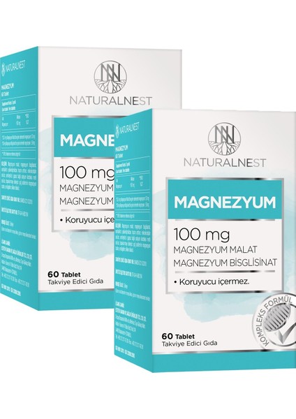 Magnezyum Malat Bisglisinat Içeren Takviye Edici Gıda 60 Tablet 2 Kutu