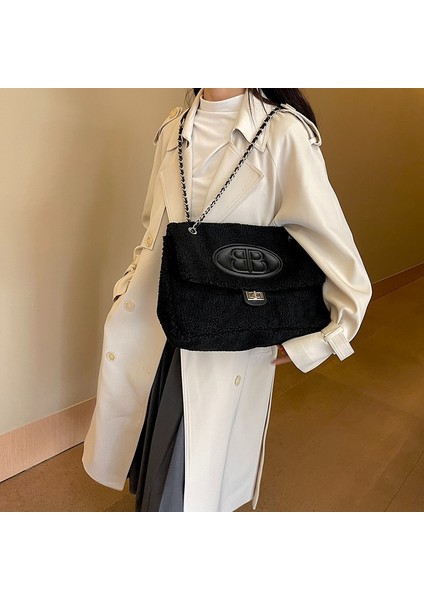 Yün Tote Çanta Kuzu Yünü Omuz Hobo Çanta Kadın Büyük Kapasiteli Çok Yönlü Koltuk Altı Crossbody Çanta (Yurt Dışından)