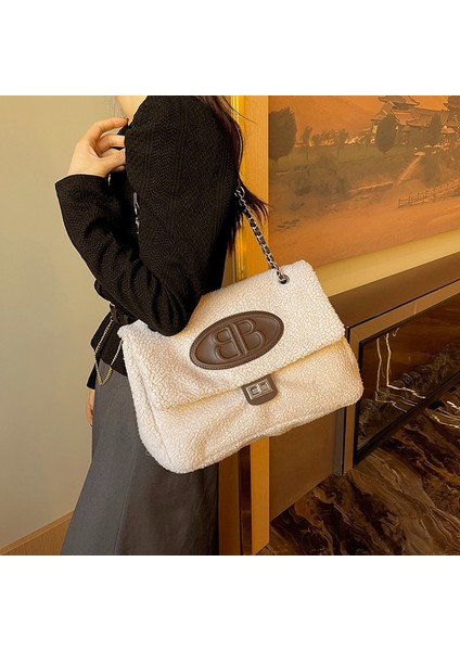 Yün Tote Çanta Kuzu Yünü Omuz Hobo Çanta Kadın Büyük Kapasiteli Çok Yönlü Koltuk Altı Crossbody Çanta (Yurt Dışından)