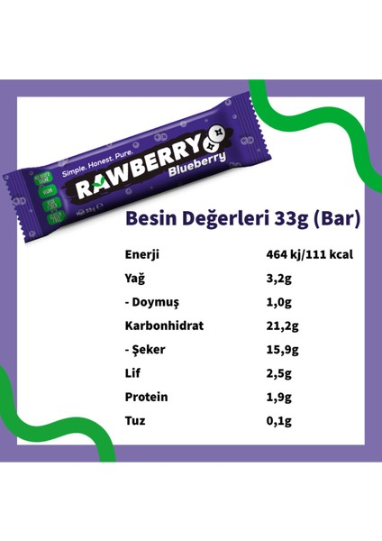 Blueberry Şeker Ilavesiz Vegan Glütensiz Kuruyemiş Bar 15 Adet indirimleri