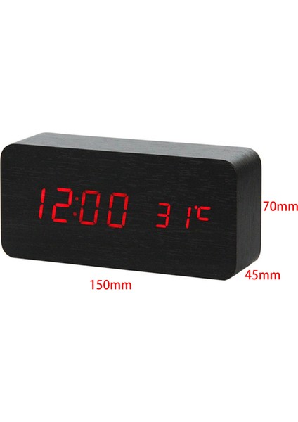 Çok Renkli Ses Kontrolü Ahşap Ahşap Kare LED Çalar Saat Masaüstü Masa Dijital Termometre Ahşap Usb/aaa Tarih Göstergesi Btz1 (Yurt Dışından)