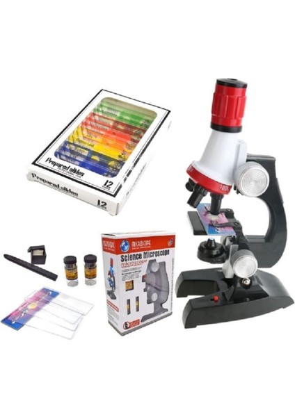 100X-1200X Eğitici Mikroskop Kiti Zoom Science LED Işıklı + 12 Adet Biyolojik Örnek Hediye