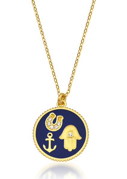 Jewelry 14 Ayar Altın Lacivert Mineli Şans Kolyesi KRS-N115-14GNZ