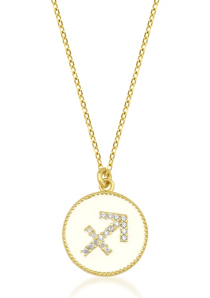Jewelry 14 Ayar Altın Beyaz Mineli Yay Burcu Kolye KRS-N127-14GNZ