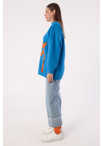 Oversize Şardonlu Şerit Detaylı Sweatshirt