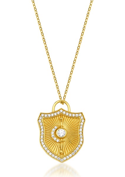 Jewelry 14 Ayar Altın Taşlı Rozet Kolye KRS-N139-14GNZ