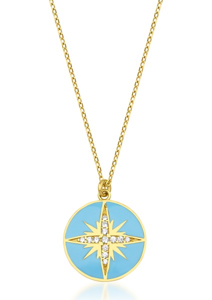 Jewelry 14 Ayar Altın Taşlı Mavi Mineli Kuzey Yıldızlı Kolye KRS-N134-14GNZ