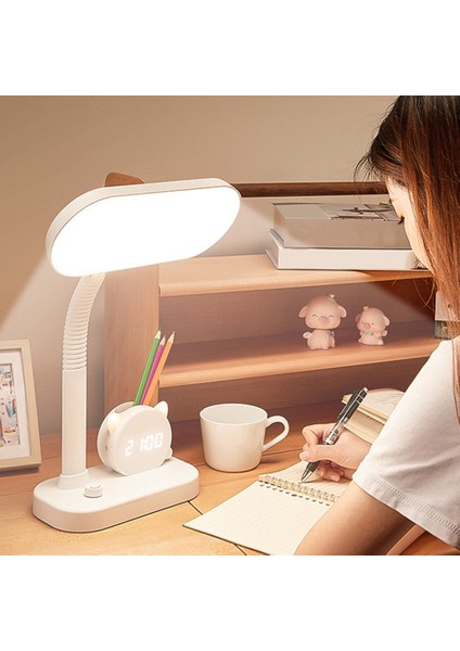 LED Okuma Masası Lambası Kademesiz Karartma Şarj Edilebilir Işık-Renk Anahtarı Başucu Saat Kalem Tutucu Gece Işıkları (Yurt Dışından)