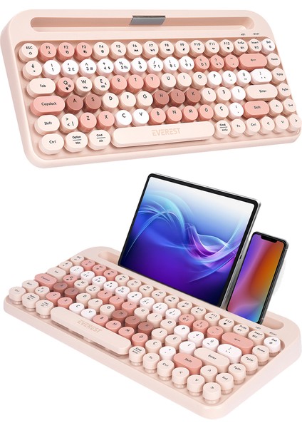 K-98 Latte 2.4g+Bt1+Bt2 Mac Wın Ios Android Çoklu Cihaz Bağlantılı Kablosuz Bluetooth Klavye