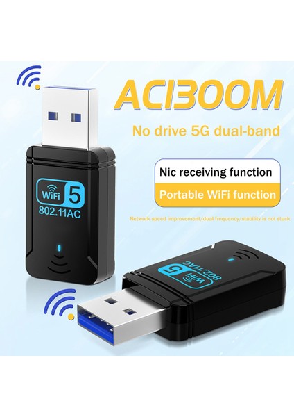 1300 Mbps Wifi Adaptörü USB Kablosuz Ağ Kartı Çift Bant 2.4 Ghz 5 Ghz Usb3.0 Wıfı Adaptörü Masaüstü Dizüstü Bilgisayar Için (Yurt Dışından)