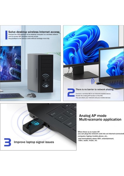 1300 Mbps Wifi Adaptörü USB Kablosuz Ağ Kartı Çift Bant 2.4 Ghz 5 Ghz Usb3.0 Wıfı Adaptörü Masaüstü Dizüstü Bilgisayar Için (Yurt Dışından)