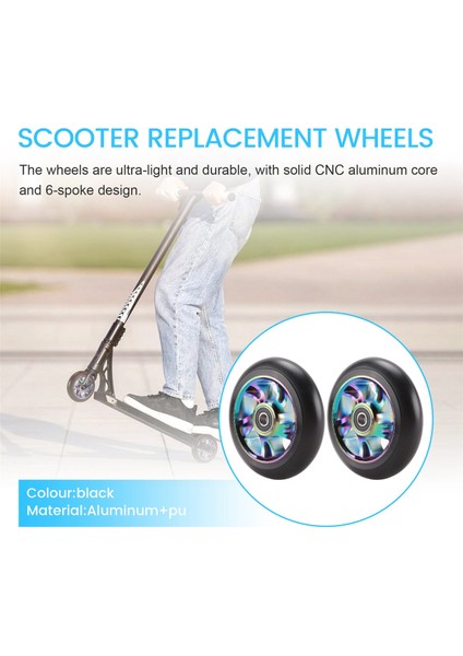 2 Adet 100MM Scooter Yedek Tekerlekler Rulmanlı Dublör Scooter Pu Tekerlekler Sallanan Arabalar, Aşırı Arabalar, Scooter (Yurt Dışından)