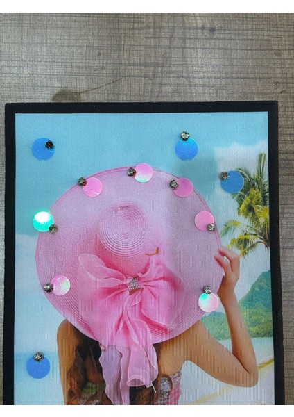 24X20 cm Taşlı Pul Payetli Şapkalı Kız Arma Yama Dikiş Aplike