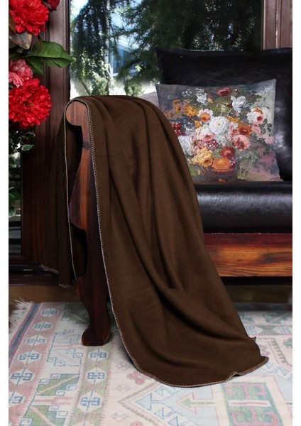 Yeşilhome Çift Kişilik Pamuk Battaniye, Çift Taraflı Battaniye Kahve-Krem