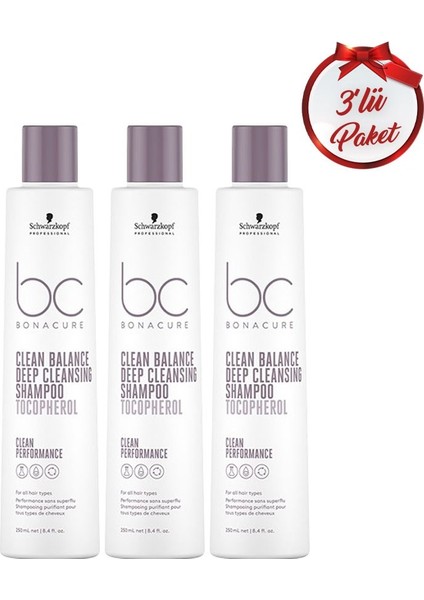 Bonacure Bc Clean Dengeleyici Derin Temizleme Şampuanı 250 ml x 3 Adet