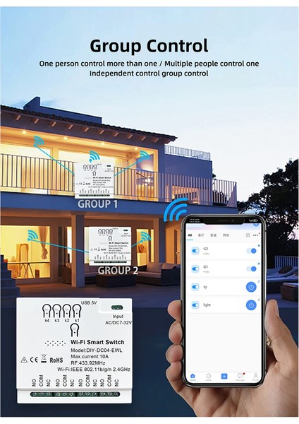 4ch Wifi Akıllı Anahtar + Uzaktan 7-32V USB 5V 2.4g Wifi Ev Otomasyon Modülü Iftt Alexa Google Ev Için (Yurt Dışından)