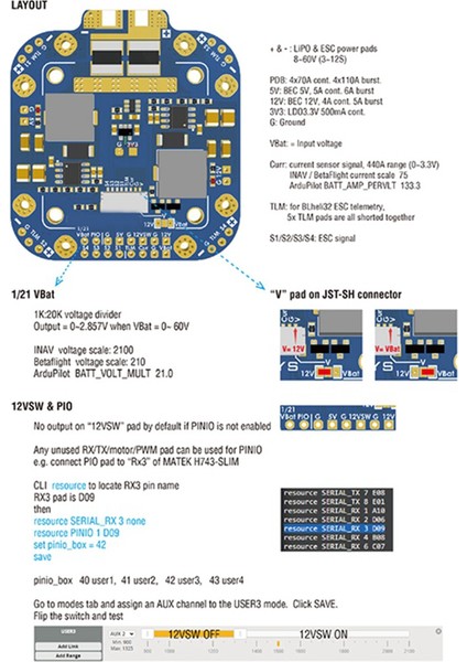 Mateksys FCHUB-12S V2 Hub Güç Dağıtım Kartı Pdb 5V ve Amp, 12V Bec Dahili 184A Akım Sensörü (Yurt Dışından)