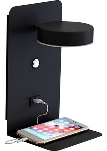 USB Bağlantı Noktalı Okuma Duvarı Lambası Şarj Rafı Anahtarlı Başucu Lambası - Siyah (Yurt Dışından)