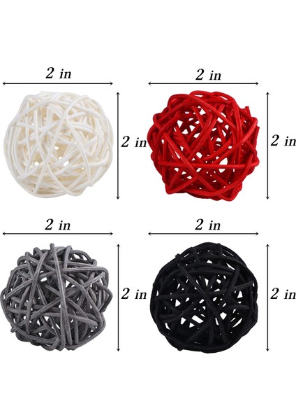 2 Inç Rattan Topları Dekoratif Ev Dekor Için Dıy Dolgu Süs Düğün Masa Dekorasyonu (Siyah, Gri, Kırmızı, Beyaz) (Yurt Dışından)