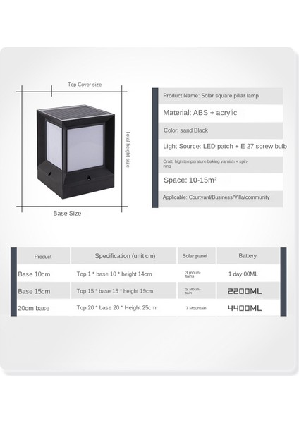 LED Güneş Sütun Far Güneş Enerjili Ayağı Lambası Açık Su Geçirmez Duvar Lambası Avlu Peyzaj Bahçe Için 10 cm (Yurt Dışından) fiyatları