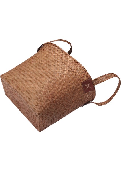 Doğal Yuvarlak Hasır Sepetli Kova El Yapımı Tutacaklı Turuncu 33X21X26CM (Yurt Dışından)