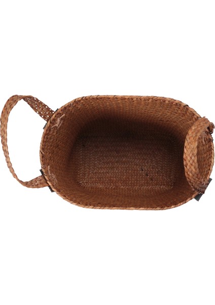 Doğal Yuvarlak Hasır Sepetli Kova El Yapımı Tutacaklı Turuncu 33X21X26CM (Yurt Dışından)