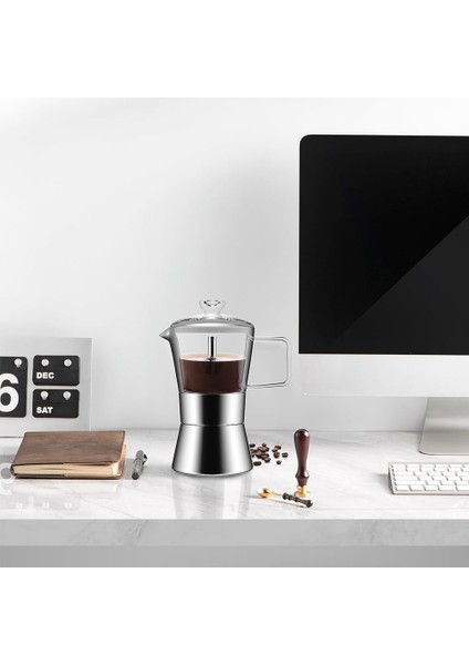 Moka Indüksiyonlu Set Üstü Espresso Makinesi, Cam Üstlü ve Paslanmaz Çelik Espresso Moka Pot, Klasik Italyan Kahve Makinesi, 240ML (Yurt Dışından)
