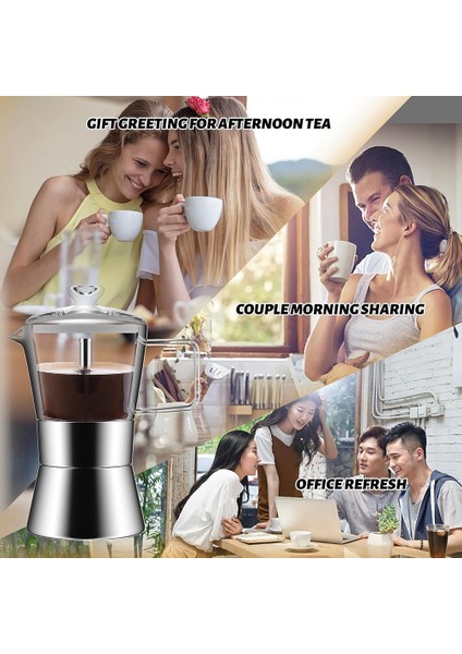 Moka Indüksiyonlu Set Üstü Espresso Makinesi, Cam Üstlü ve Paslanmaz Çelik Espresso Moka Pot, Klasik Italyan Kahve Makinesi, 240ML (Yurt Dışından)