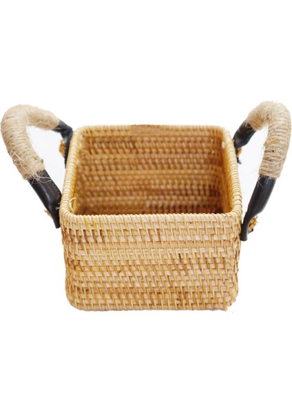 El Dokuması Rattan Depolama Tepsisi Saplı Yuvarlak Hasır Sepet Ekmek Yemek Tabağı Meyve Kek Tabağı Akşam Yemeği Servis Tepsisi A (Yurt Dışından)