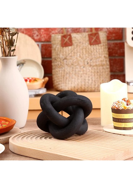 Ahşap Zincir Bağlantı Dekoru 3 Bağlantı Ahşap Düğüm Dekor El Oyma Dekor Modern Çiftlik Evi Raf Dekor Boho Siyah (Yurt Dışından)