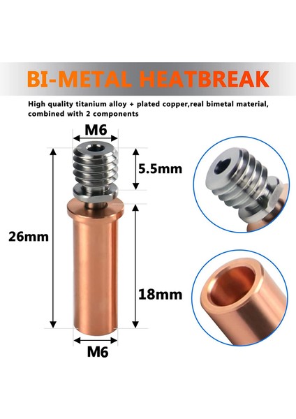 Anycubic Mega S, Mega Pro, Vyper 3D Yazıcı Parçaları Için Bimetal Heatbreak Bakır Titanyum Tc4 Boğaz Yüksek Sıcaklık (Yurt Dışından)