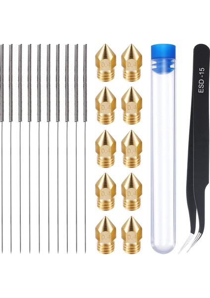 21 Parça 3D Yazıcı Nozulu ve Temizleme Kiti 0,4 mm Mk8 Nozullar 0,4 mm Iğneler ve 1 Paket Cımbız Alet Seti Paslanmaz Çelik Nozul Temizleme Alet Seti (Yurt Dışından)