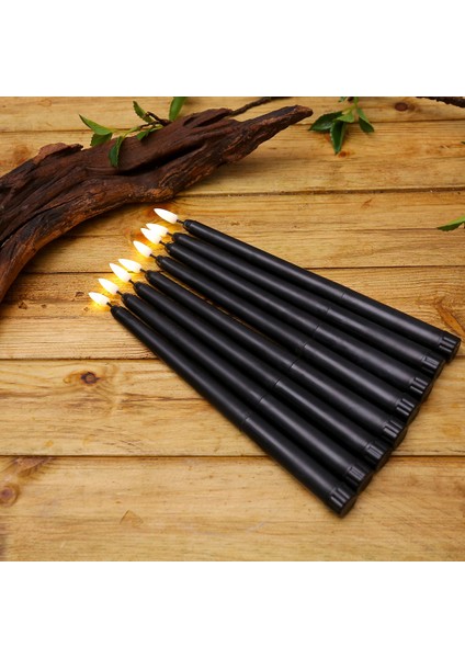 6 Adet Alevsiz Siyah Konik Mumlar 10 Tuşlu Uzaktan Zamanlayıcı ile Titreşen, Kumandalı LED Şamdanlar Pencere Mumları (Yurt Dışından)