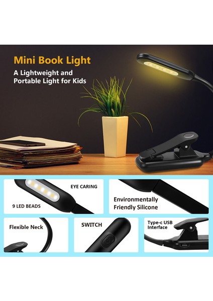 Kitap Işığı, Şarj Edilebilir Okuma Işığı, Yatakta Okumak Için 3 Parlaklığa Sahip 9 LED Kitap Işığı, Kolay Takılabilen Okuma Lambası (Yurt Dışından)