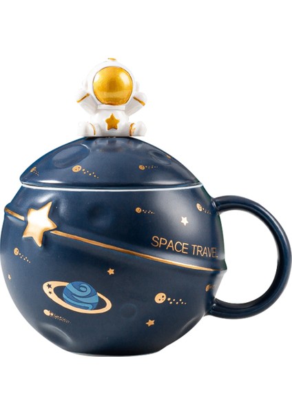 Kapaklı ve Kaşıklı Sevimli Astronot Kupa, Kahve, Çay ve Süt Için Kawaii Fincan Yenilik Kupa, Kupa Hediye, Koyu Mavi (Yurt Dışından)