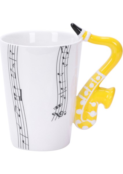 Saksafon Seramik Kahve Kupaları Porselen Süt Kupa Çay Fincanları Müzik Notları Ev Ofis Drinkware Tip C (Yurt Dışından)