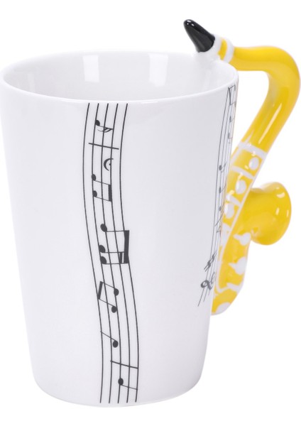 Saksafon Seramik Kahve Kupaları Porselen Süt Kupa Çay Fincanları Müzik Notları Ev Ofis Drinkware Tip C (Yurt Dışından)