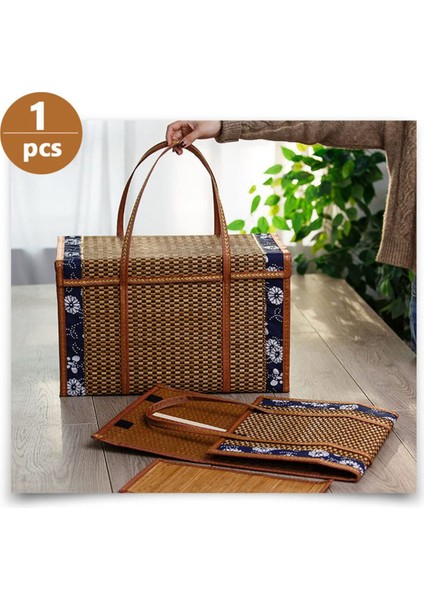 Piknik Dokuma Sepet Hasır Saklama Çantası Kolu Katlanmış Meyve Alışveriş Gıda Kolu Rattan Çim Katlanabilir Bambu Sepet B (Yurt Dışından) indirimleri