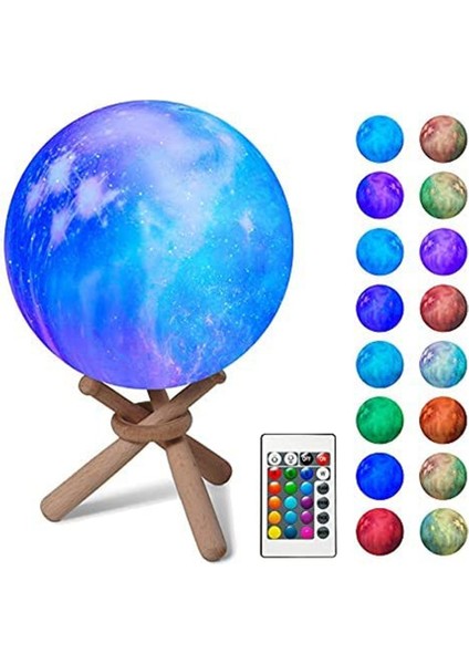 Ay Lambası Çocuklar Gece Lambası Galaxy Lamba Için 5.9 Inç 16 Renk 3D LED Ay Işığı Şarj Edilebilir Gece Lambası Uzaktan Kumanda ile (Yurt Dışından)