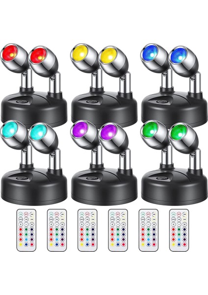 Adet 13 Renkli Pil Kumandalı Spot Kapalı Çift Kafa Kablosuz LED Spot Rgb Uzaktan Kumandalı LED Vurgu Işıkları B (Yurt Dışından)
