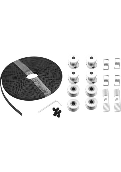 5MX6MM Gt2 Triger Kayışı +4 Adet 20 Diş 5mm Iç Çaplı Kasnak +4 Adet Avara + 4 Adet Gergi Yayı Burulma +2 Adet Dişli Kelepçe Montajı ve 3D Yazıcı Için Altıgen Anahtar (Yurt Dışından)