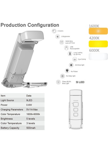 Okuma Işığı Taşınabilir Şarj Edilebilir Kitap Işığı Yatakta Gece Okumak Için, Çocuklar Için Zamanlayıcı Gece Kitap Okuma Sevgilisi Beyaz (Yurt Dışından)