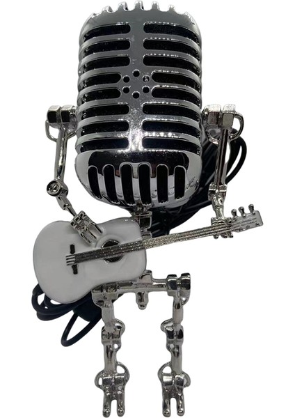 Mikrofon Lambası - Lamba Kafası Vintage Metal Mikrofon Robot Masa Lambası Retro Tarzı Ev Süsleri, Beyaz ve Gümüş (Yurt Dışından)