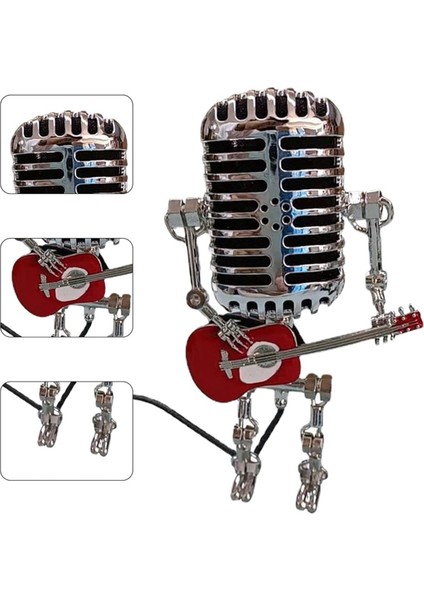 Mikrofon Lambası - Lamba Kafası Vintage Metal Mikrofon Robot Masa Lambası Retro Tarzı Ev Süsleri, Beyaz ve Gümüş (Yurt Dışından)