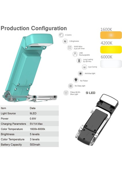 Okuma Işığı Taşınabilir Şarj Edilebilir Kitap Işığı Yatakta Gece Okumak Için, Çocuklar Için Zamanlayıcı Gece Kitap Okuma Severler Mavi (Yurt Dışından) modelleri